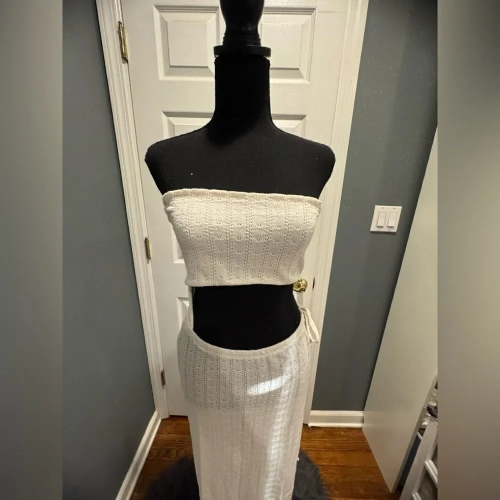 Cream Crochet bandeau cut out maxi beach dress in US size 6